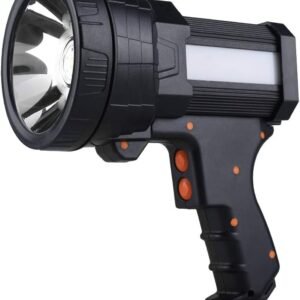 Rechargeable Spotlight, Super Bright High Lumen LED Flashlight Handheld Spotlight Long Lasting Large Flashlight Searchlight and Flood Camping Flashlight with Foldable Tripod Black