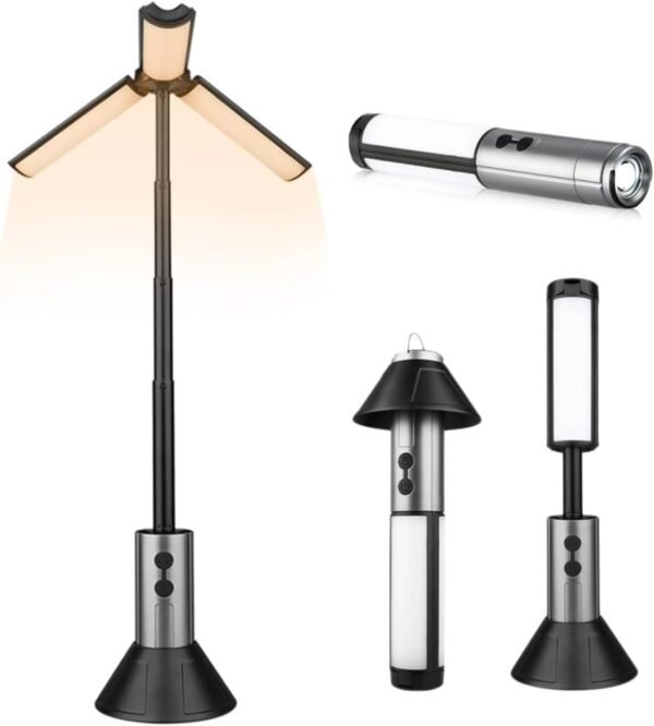 Camping Lantern 3000mAh Rechargeable Telescopic Camping Light, Portable Folding Camping Light with Hook and Flashlight for Camping Hiking Breaks Emergency