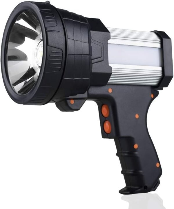 Rechargeable Spotlight, Super Bright High Lumen LED Flashlight Handheld Spotlight Long Lasting Large Flashlight Searchlight and Flood Camping Flashlight with Foldable Tripod