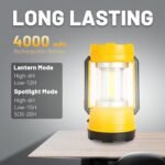 LED Camping Lantern Rechargeable, Bright 1000 Lumen, 5 Modes, 20H Long Lasting 4000 mAh , Rechargeable Lantern for Hurricane, Emergency, Power Outages, Home-Yellow