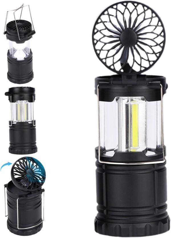 Camping Lantern with Foldable Fan, 3.4x10.2 Silent  Camping Lights, Battery-Operated Portable Lantern Flashlights with Hooks for Outdoor