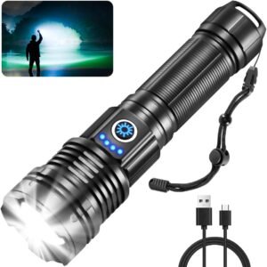 Super Bright Flashlights High Lumens, Rechargeable Flashlights, 5Mode LED Flashlight, Adjustable Focus Tactical Flash Light, Powerful Flash Lights for Home, Camping, Emergencies