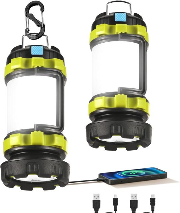 2 Pack LED Camping Lantern Flashlight Rechargeable,  Portable Torch with 6 Light Modes, 3600mAh Power Bank, IPX4 Waterproof, USB C, Camping Lights for Hurricane, Emergency, Survival Kits
