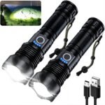 Rechargeable Flashlights 990000 High Lumens - 2 Pack, Super Bright 12 Hours Long Life LED Flashlight with 5 Modes, High Powered Flash Light for Home, Outdoor (Black)