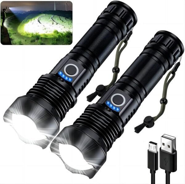 Rechargeable Flashlights 990000 High Lumens - 2 Pack, Super Bright 12 Hours Long Life LED Flashlight with 5 Modes, High Powered Flash Light for Home, Outdoor (Black)