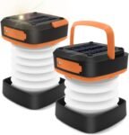 Solar Lantern Flashlights,  Mini Collapsible  Rechargeable Hanging Power Bank Waterproof Lamp for Camping Hurricanes Emergency Power Outages Indoor Outdoor 2-Pack