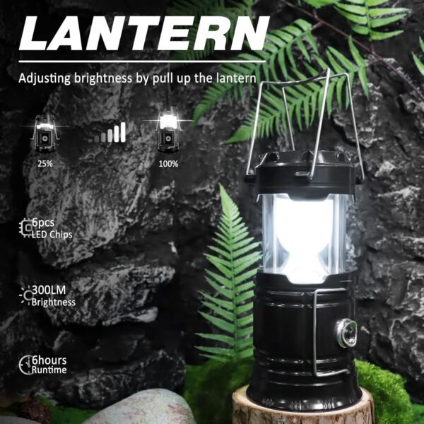 4-Pack Solar Camping Lantern, Collapsible LED Solar USB Rechargeable Lantern Flashlight Emergency Hanging Lights for Camping Hurricanes Power Outages Indoor Outdoor