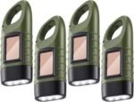 4 Pieces Hand Crank Solar Powered Flashlight  Rechargeable Flashlight Survival Emergency Hand Crank Lantern Snap Carabiner Torch for Outdoor Sports Camping Hiking