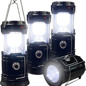 Collapsible Portable  Camping Lantern  Lightweight Waterproof Solar  Rechargeable  Flashlight Survival Kits for Indoor Outdoor Home Emergency Light Power Outages Hiking Hurricane 4-Pack