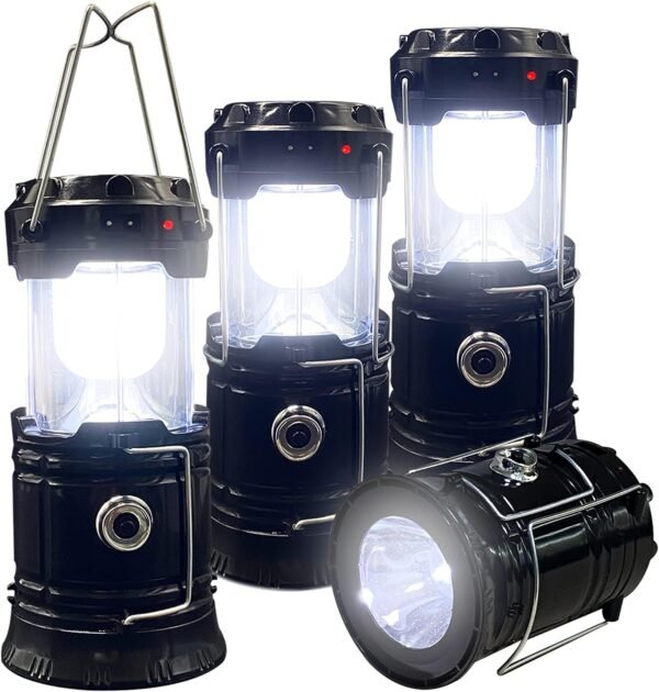 Collapsible Portable  Camping Lantern  Lightweight Waterproof Solar  Rechargeable  Flashlight Survival Kits for Indoor Outdoor Home Emergency Light Power Outages Hiking Hurricane 4-Pack