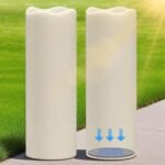 Large Solar Flameless Flickering Candles Outdoor Waterproof, Solar Powered Dusk to Dawn White Plastic  Pillar Candles Garden Camping Lanterns Wedding Indoor Decor (2Pcs,4" D×14" H)
