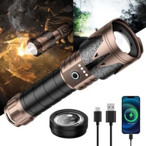 LED Flashlights High Lumens with Ignition Lens,Super Bright Tactical Flashlights,Zoomable,Five Modes,Waterproof Flash Light for Camping Essentials,Outdoor,Home Emergency-Upgraded