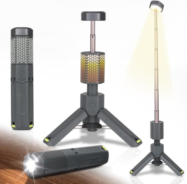 Camping Lantern Rechargeable - Multifunction  Lantern Battery Powered 10500mAh- Portable Camping Lamp and Flashlight - Telescoping Camp Lights for Hiking,Camping,Emergency Lighting Gray