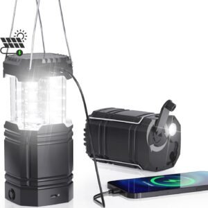 3000mAh Rechargeable Camping Lantern – Solar Powered, Hand Crank, -C Charging, Super Bright  Flashlight & Tent Light, Portable Power Bank for Hurricane, Power Outages, Survival Kit