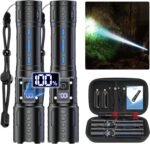 Flashlights High Lumens Rechargeable - Super Bright Tactical LED Flash Light, Dimmable&Memory Function Powerful Waterproof Flashlight for Camping,6 Modes,Zoomable,LCD Display (2, Black)