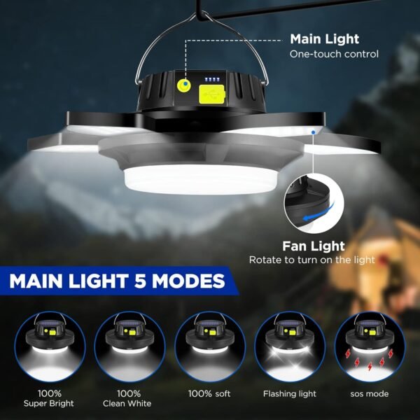 Camping Lantern, Solar Lantern Rechargeable Lantern Camping Light, 96 s 5 Gears Brighter Portable Tent Lights with , Support Phone Charging Emergency Lanterns for Power Outages/Hiking