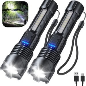 Flashlight High Lumens Rechargeable 2 Pack, 990000 Lumen Super Bright Led Flashlights with 7 Light Modes, IPX6 Waterproof, Powerful Handheld Flash Light for Camping Home Emergencies