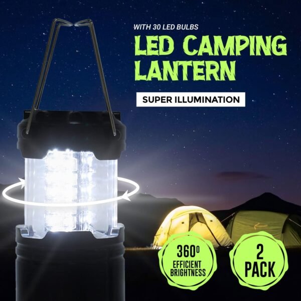 Battery Powered Camping Lantern ( 2 Pack )- 30 LED Hanging Lamp Lights | Waterproof Collapsible Lantern Flashlight for Tent Lights, Power Outages, Hurricane Emergency, Hiking