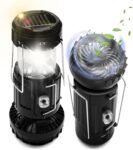 Solar Powered Camping Fan w/ Lantern,  Collapsible Solar Powered  Rechargeable & Battery Powered Emergency Hanging Lights for Camping Tent Hurricanes Power Outages Storm Indoor Outdoor 2-Pack