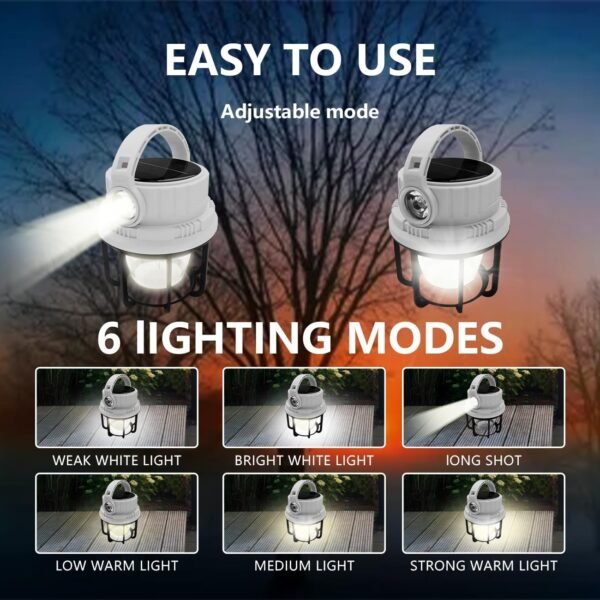 300LM LED Camping Lantern Rechargeable,2400mAh Power Bank，USB Cable，6 Light Modes Included with Two Light Source Modes, Lantern Flashlight for Hurricane, Hiking, Camping, Power Outages