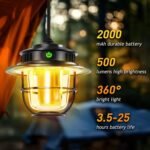 Camping Lantern, Rechargeable Camping Lantern, 4 Light Modes Stepless Dimming Tent Lights, Solar Lantern Camping, Waterproof Camping Light for Hiking, Emergency, Fishing, Camping Essential