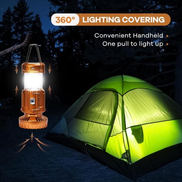 Solar Fan Camping Lantern,  Folding Lighting,Portable Horse Lantern with Fan, Solar Powered  Charging, Suitable for Camping/Fishing/Night Walking/Reading