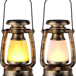 Pack of 2 Retro Solar Powered Rechargeable Camping Lantern 3 Colour Adjustable Brightness for Outdoor Adventures