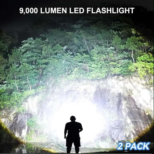 Rechargeable LED Flashlights High Lumens, 9000 Lumens Super Bright Flashlights with 5 Modes, Waterproof Powerful Flash Light Multifunctional Flashlights for Home Camping Hiking(2 Pack)