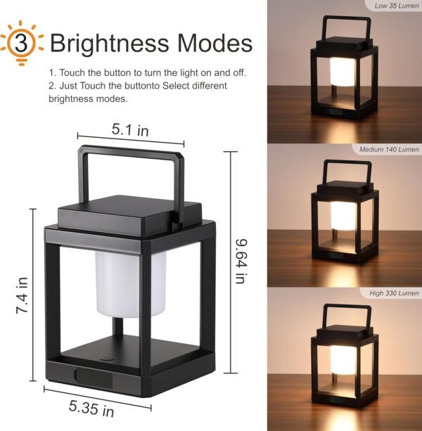 Outdoor Table Lamp, Brightness LED Nightstand Lantern, Portable Rechargeable Solar Lamp Waterproof, Touch Control Outdoor Lamps Cordless Lights Decorative for Patio/Walking/Reading/Camping