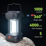 Camping Lantern Rechargeable, 1000LM 4000mAh Rechargeable Lanterns 4 Light Modes  Lantern for Camping, Hiking, Power Outages, Emergencies (1 Pack-Black)