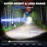 Flashlight High Lumens Rechargeable 2 Pack, 990000 Lumen Super Bright Led Flashlights with 7 Light Modes, IPX6 Waterproof, Powerful Handheld Flash Light for Camping Home Emergencies