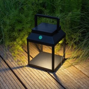 Outdoor Table Lamp 3 Level Brightness  Lantern Lamp IP44 Waterproof Portable  Rechargeable Solar Table Touch Lights Cordless Lighting for Garden Home Camping, Aluminum, Black
